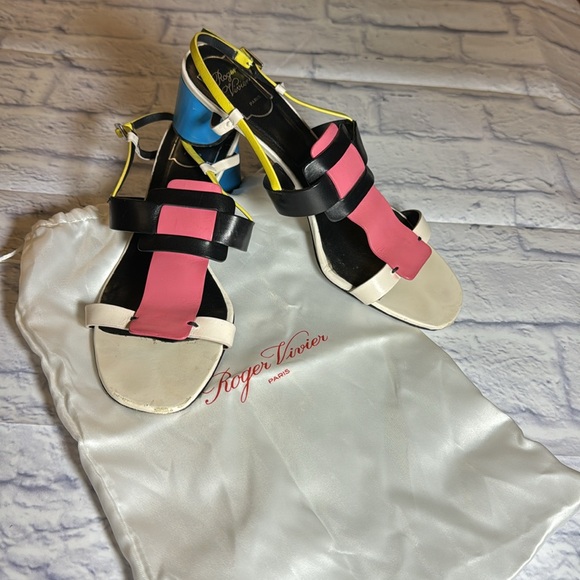 Roger Vivier France vtg sz 39 leather strapback sandals multi